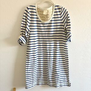 Anthropologie Striped Knit Dress Roll Tab‎ Sleeve Lace Back Casual Chic